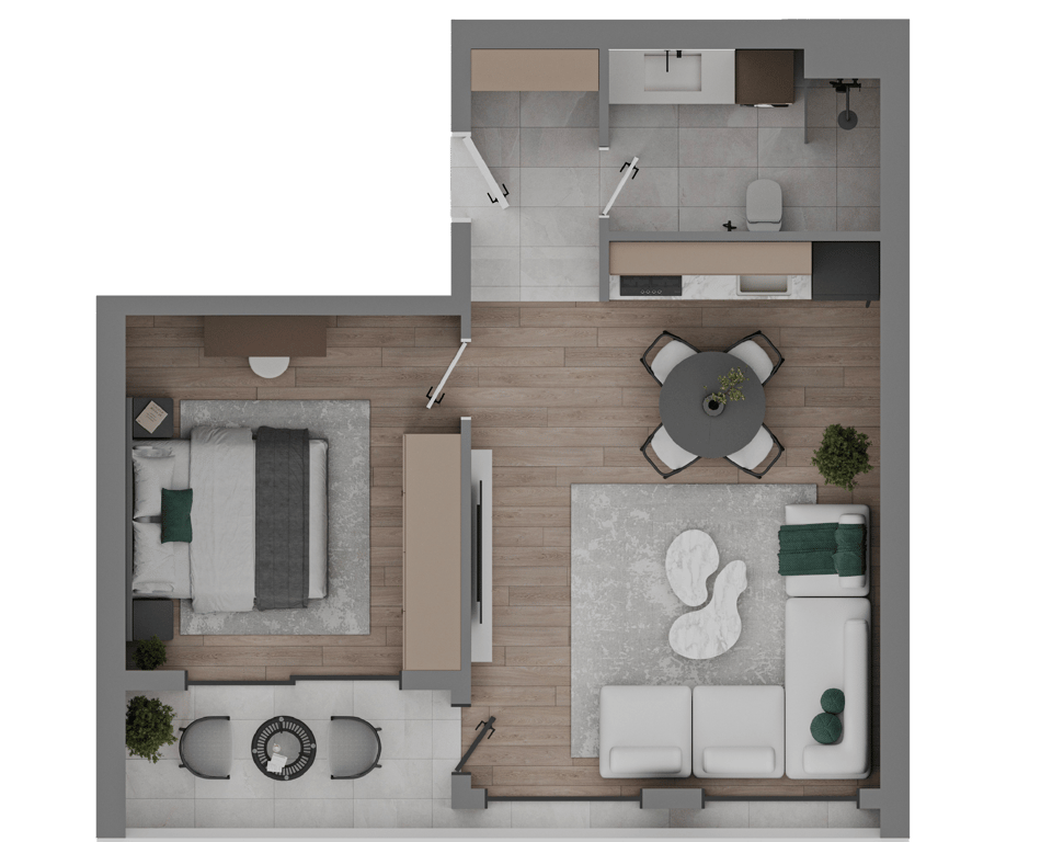ერთ საძინებლიანი ბინები 3D
