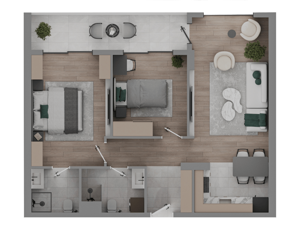 Two-Bedroom Apartments 3D