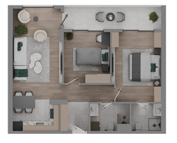 Two-Bedroom Apartments 3D